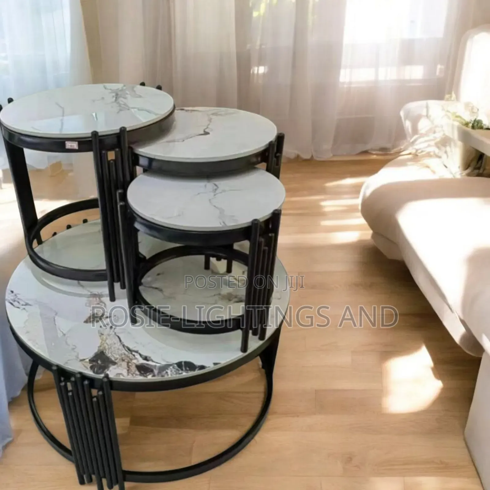 4 in 1 Set of Living Room Marble Center Table and Side Stools