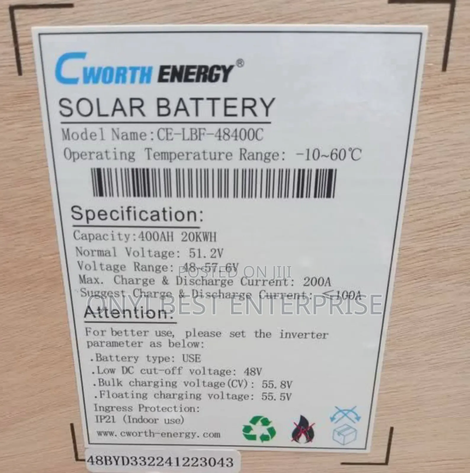 20kwh-51.2v C-worth Energy Lithium Ion Battery Available