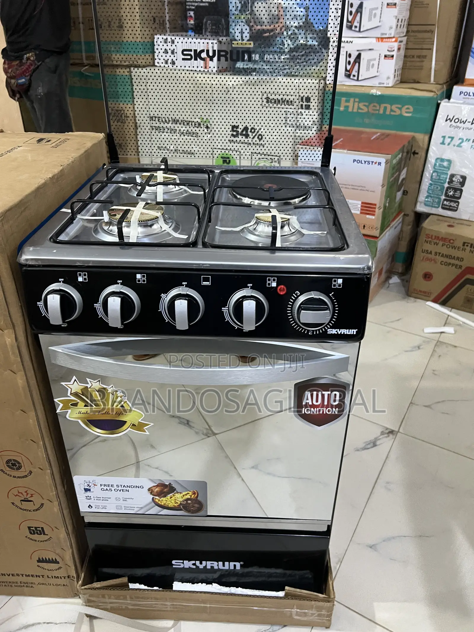 Skyrun GCS-3g1e/X – Standing Gas Cooker 3 Gas + 1 Electric Combo