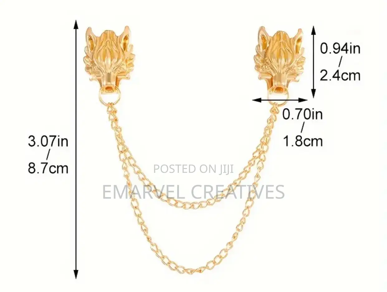 Fashionable Geometric Golden Chain Tassel Suit Pin With Retro Wolf