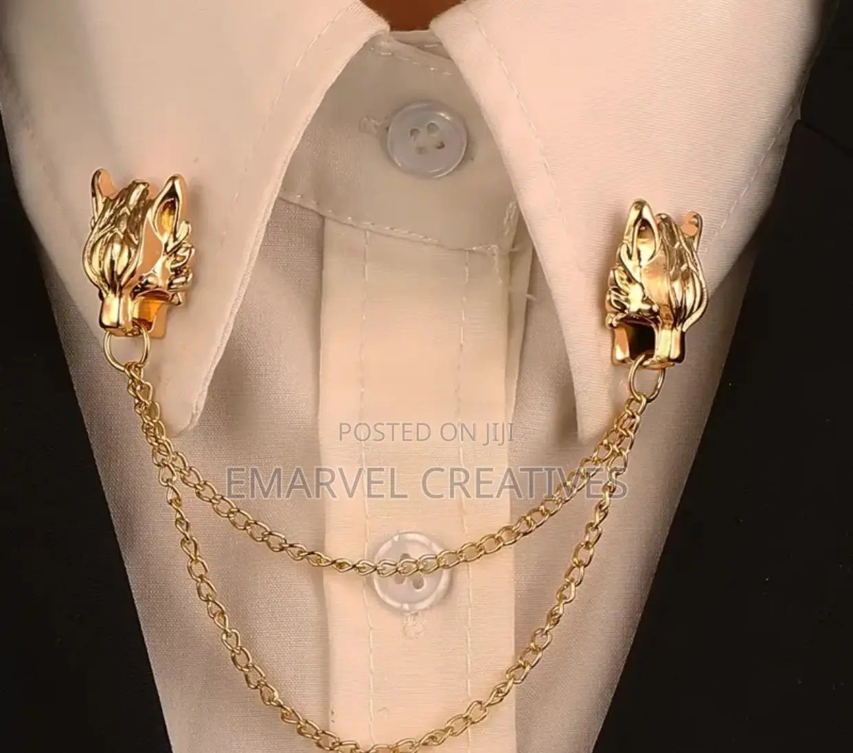 Fashionable Geometric Golden Chain Tassel Suit Pin With Retro Wolf