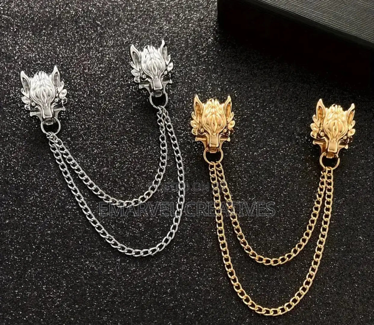 Fashionable Geometric Golden Chain Tassel Suit Pin With Retro Wolf
