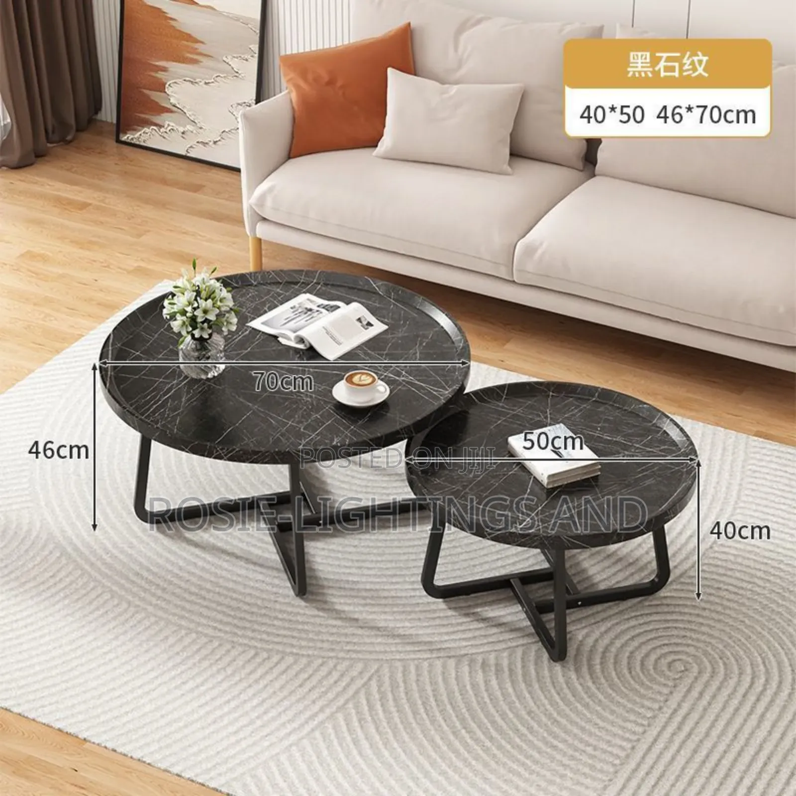 MDF Wood Round Center Table With Metal Base Support