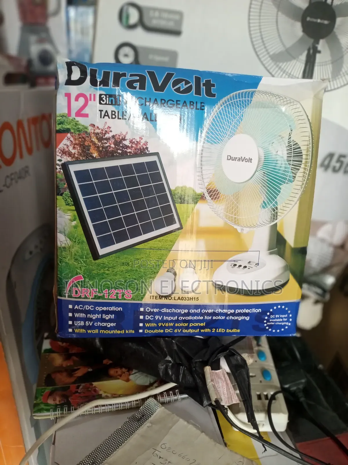 Duravolt Rechargeable Table Wall Fan With Solar Panel 3in1