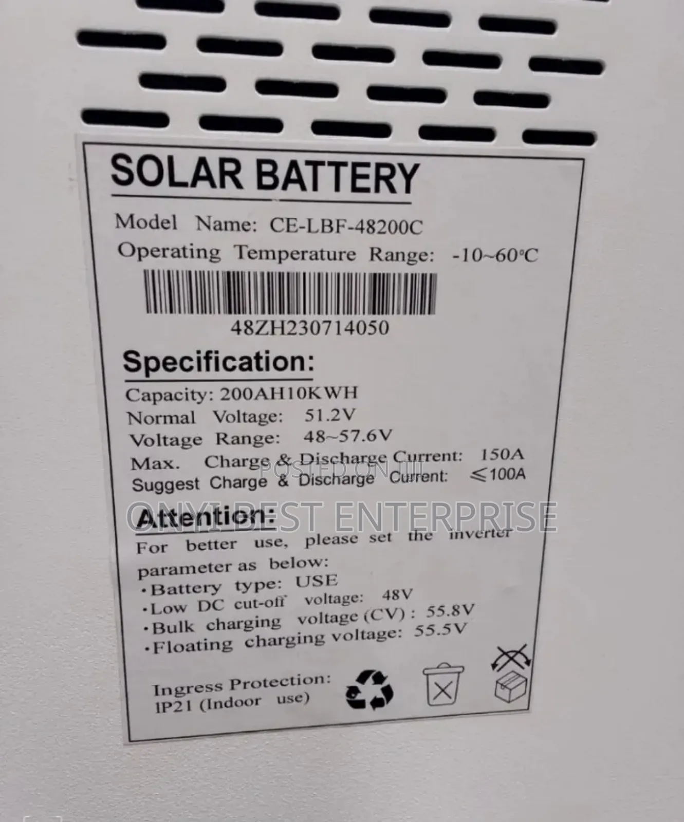 C Worth Energy Lithium Ion Phosphate Battery 10kwh-51.2v Available