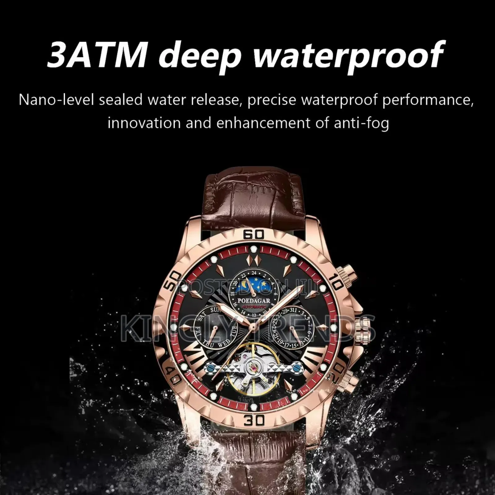 Poedagar Automatic Leather Wristwatch