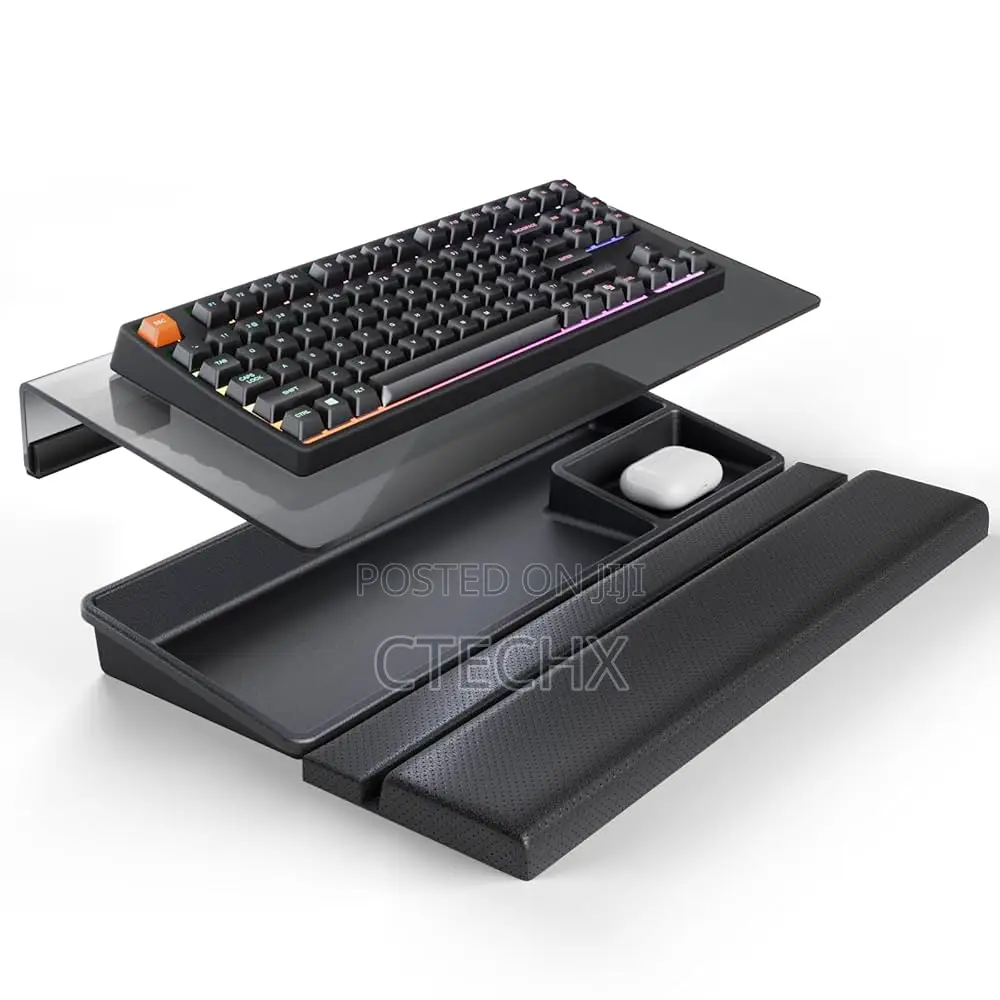 Tilted Keyboard Stand W/Wrist Rest Storage Tray. 3 in 1. Black
