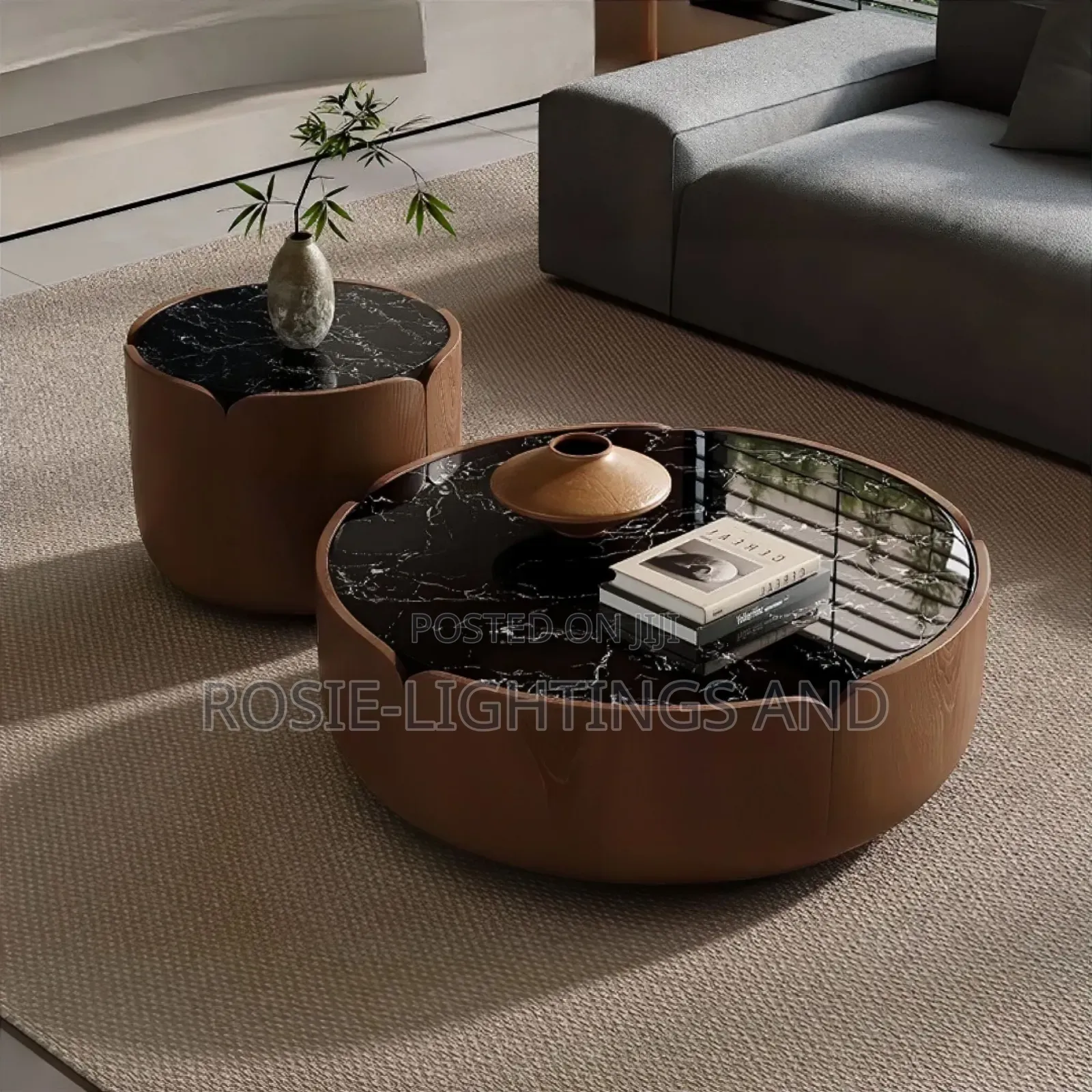 Luxury Marble Center Table Walnut Color, Wooden Frame
