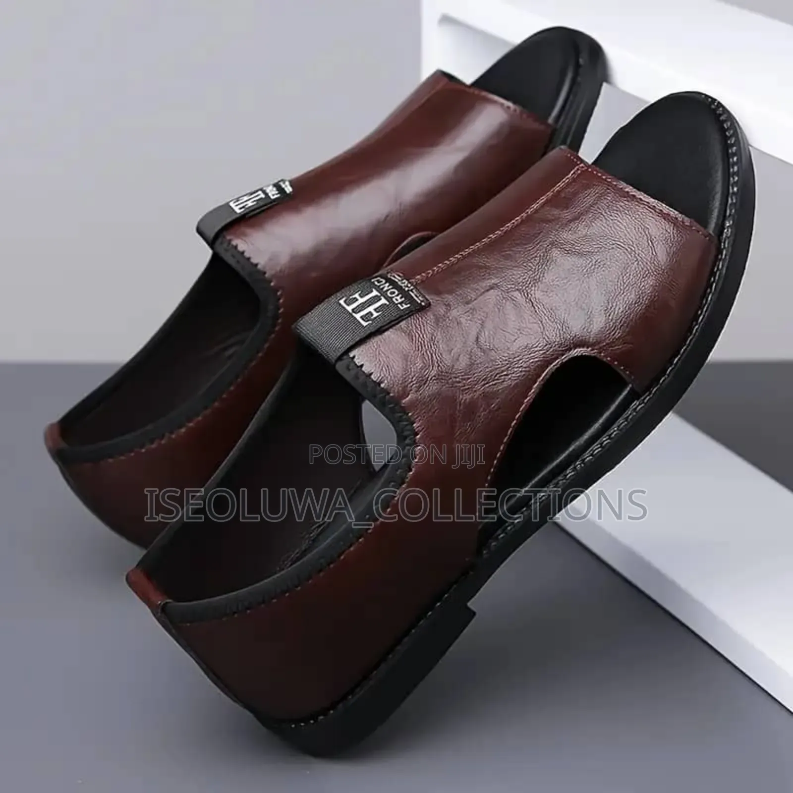 Men’S Open-Toe Leather Slip-on Sandals 40 to 46