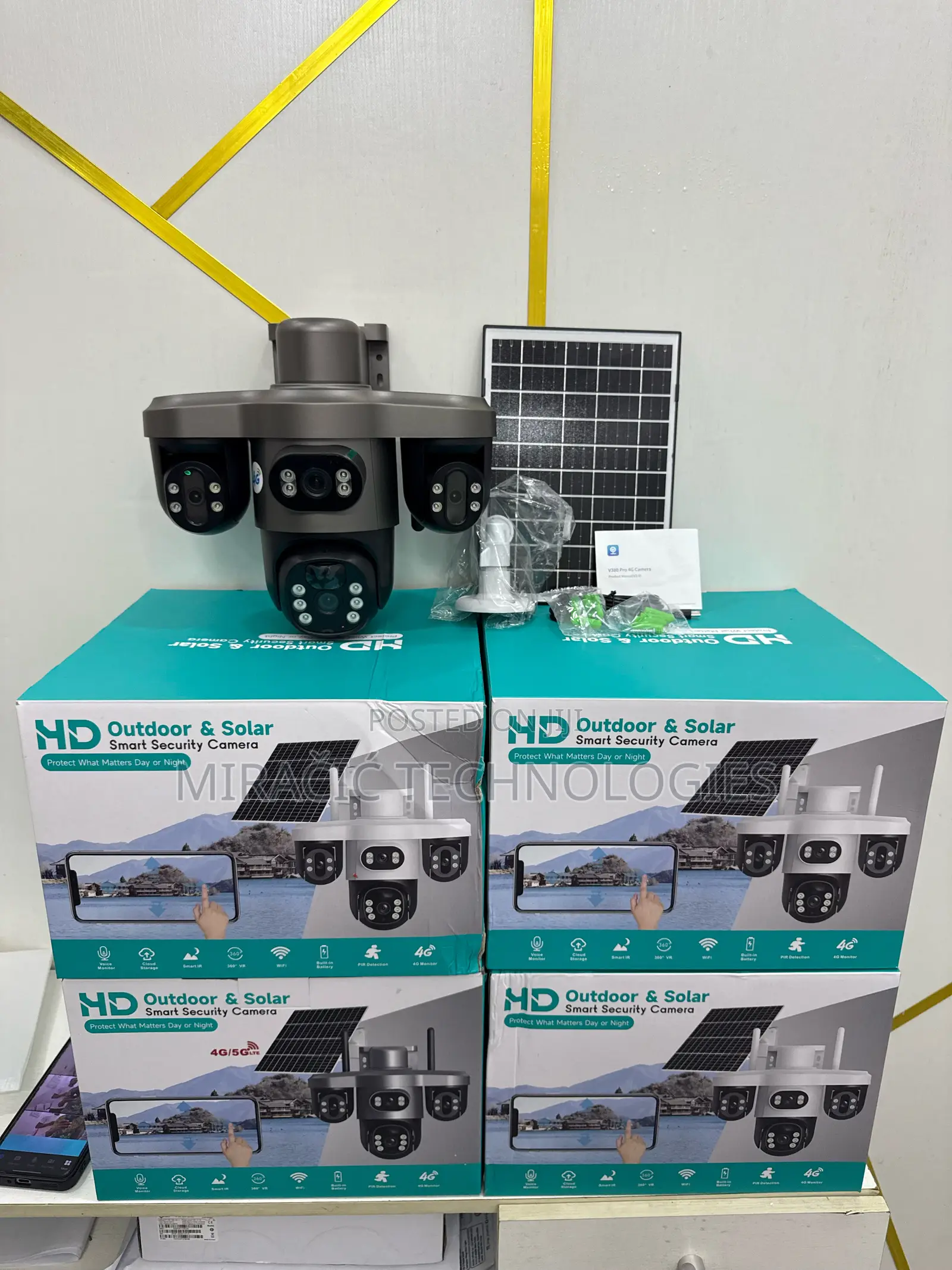 V380pro 3 Lens Camera Solar CCTV 3 PTZ 128gb 12mp