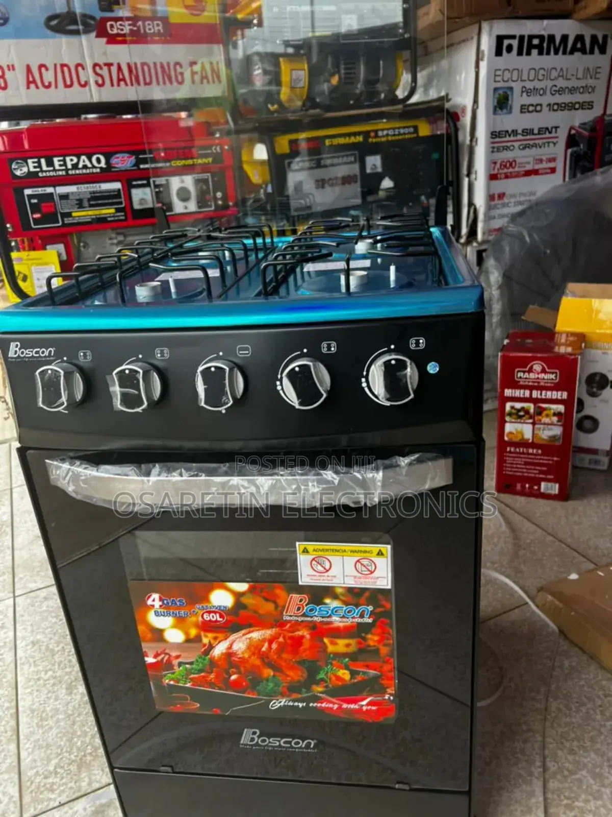 Boscon Standing Gas Cooker Four Burnner All Gas, 50by50