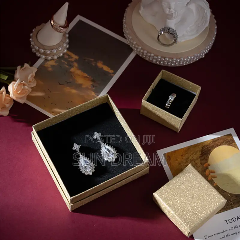 Golden Gift Box Earrings Boxes Jewelry Box Necklace Display