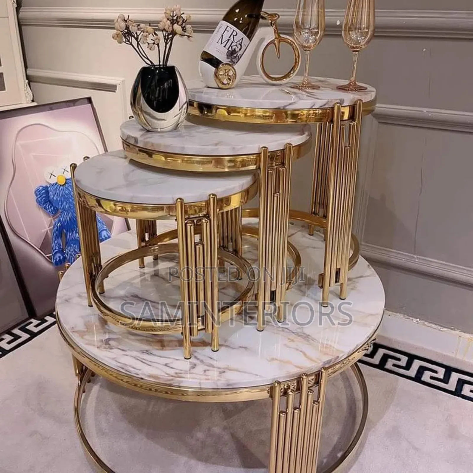 Newly Round Marble Top Center Table With 3in1 Side Stools
