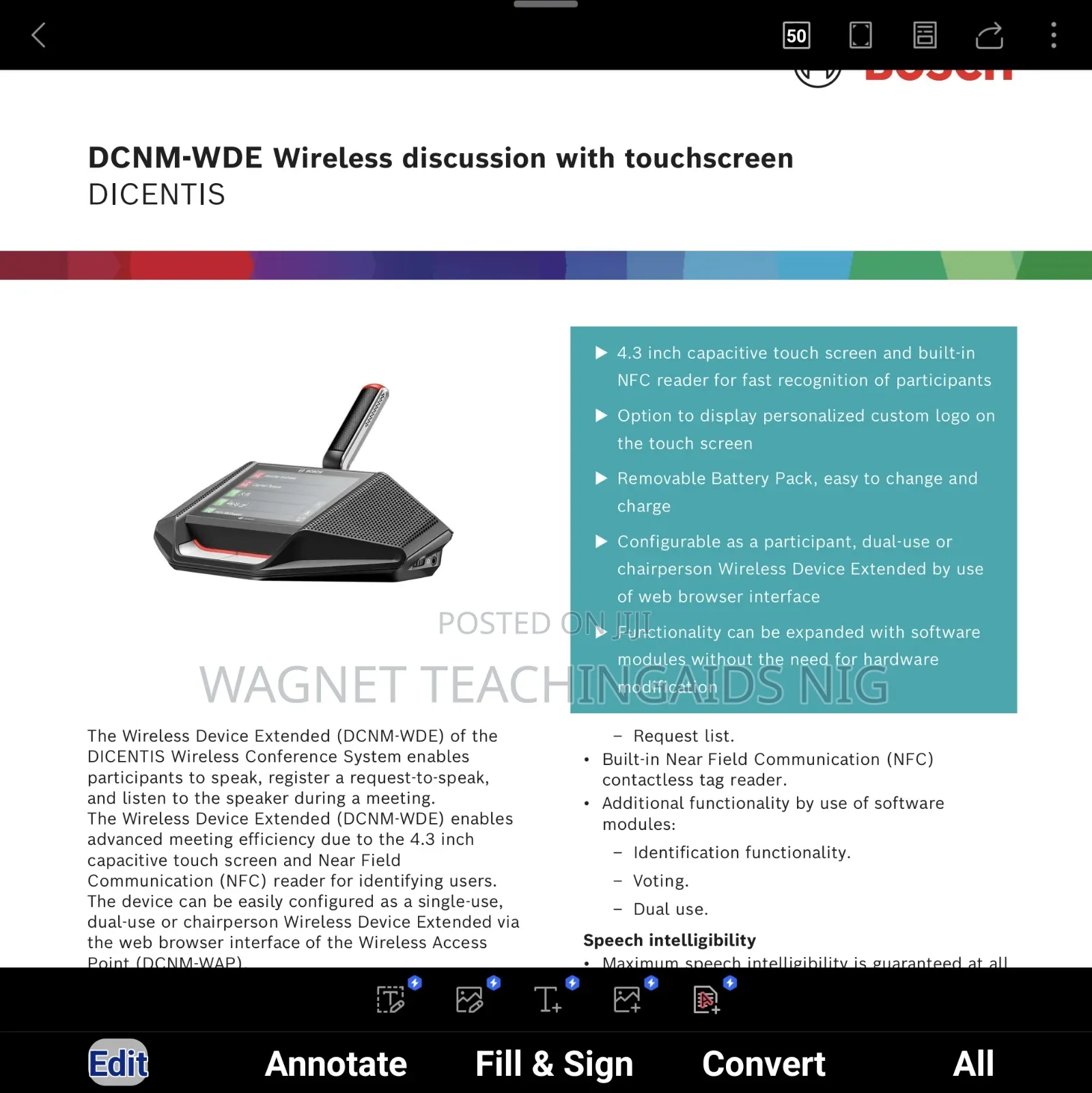 Bosch Dcnm-wde Wireless Discussion With Touchscreen Dicentis