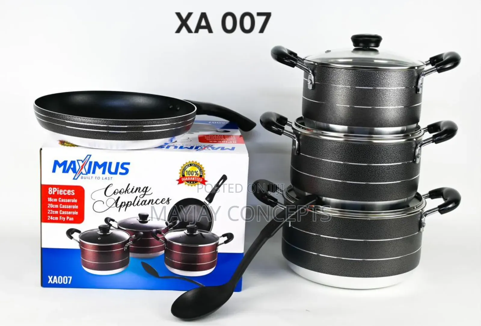 Maximus 8pcs Non-Stick Pot+Frying Pan+Free Spoon-18cm+20cm+22cm+24cm