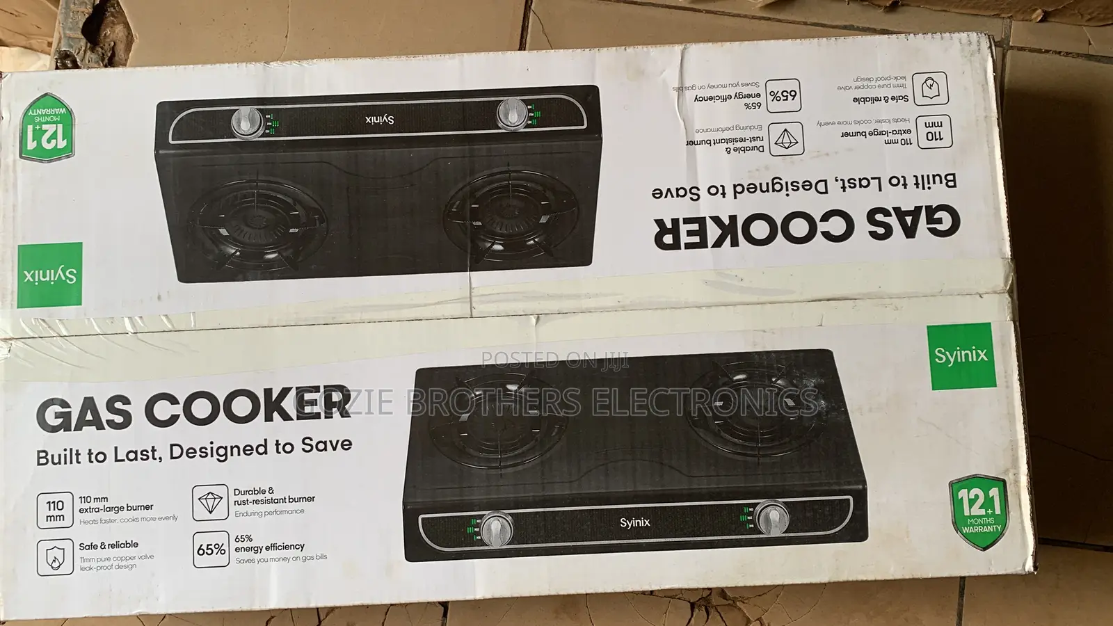 Syinix 2 Burner Table Gas Cooker (Auto Ignition) Black Color