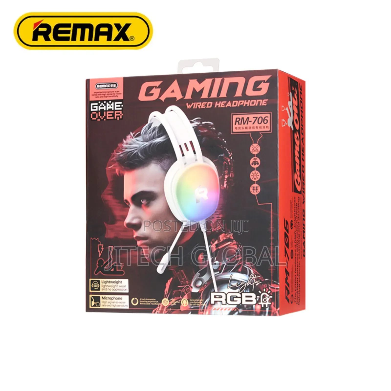 Remax Rm-706 White Gaming Headphones With RGB – Usb Aux