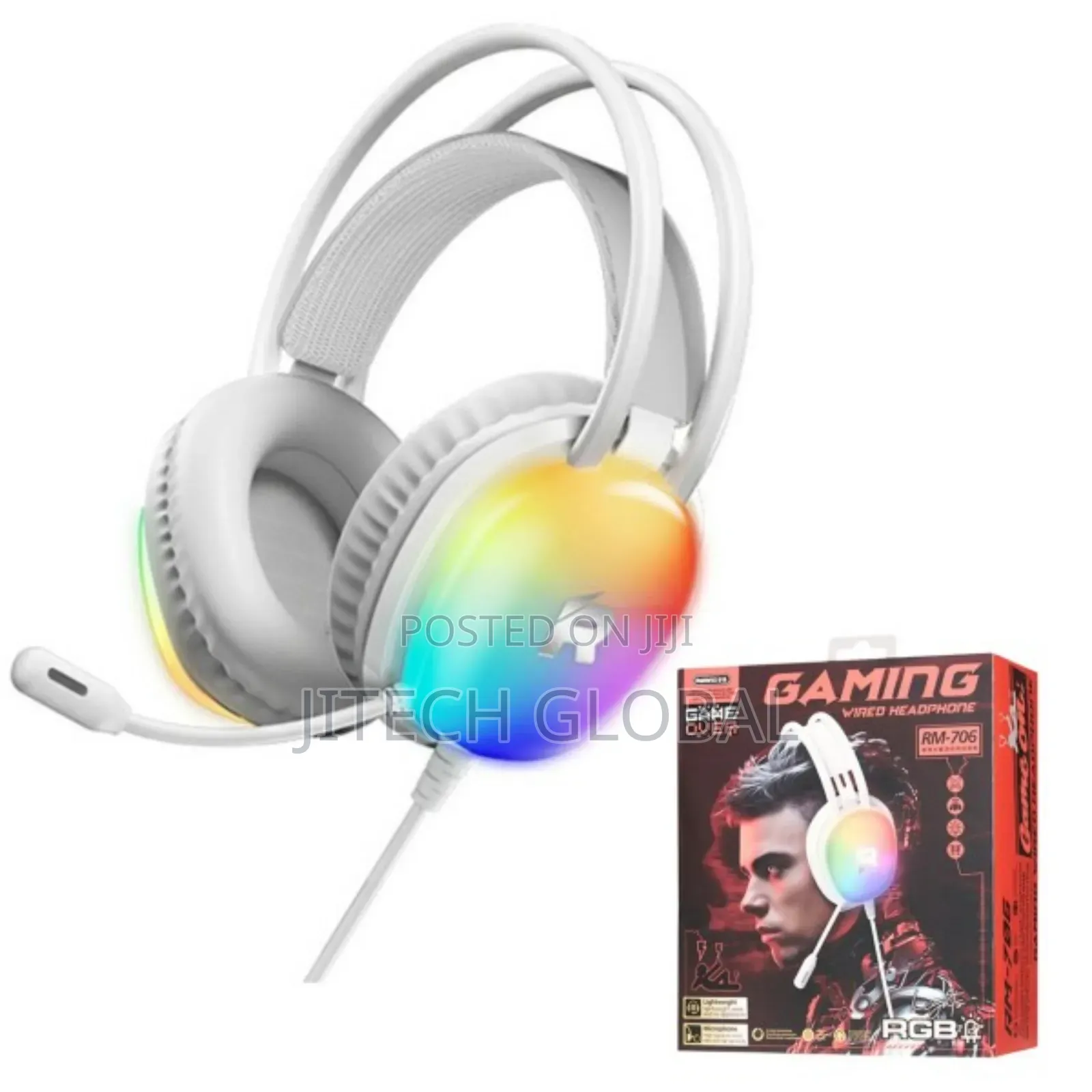 Remax Rm-706 White Gaming Headphones With RGB – Usb Aux