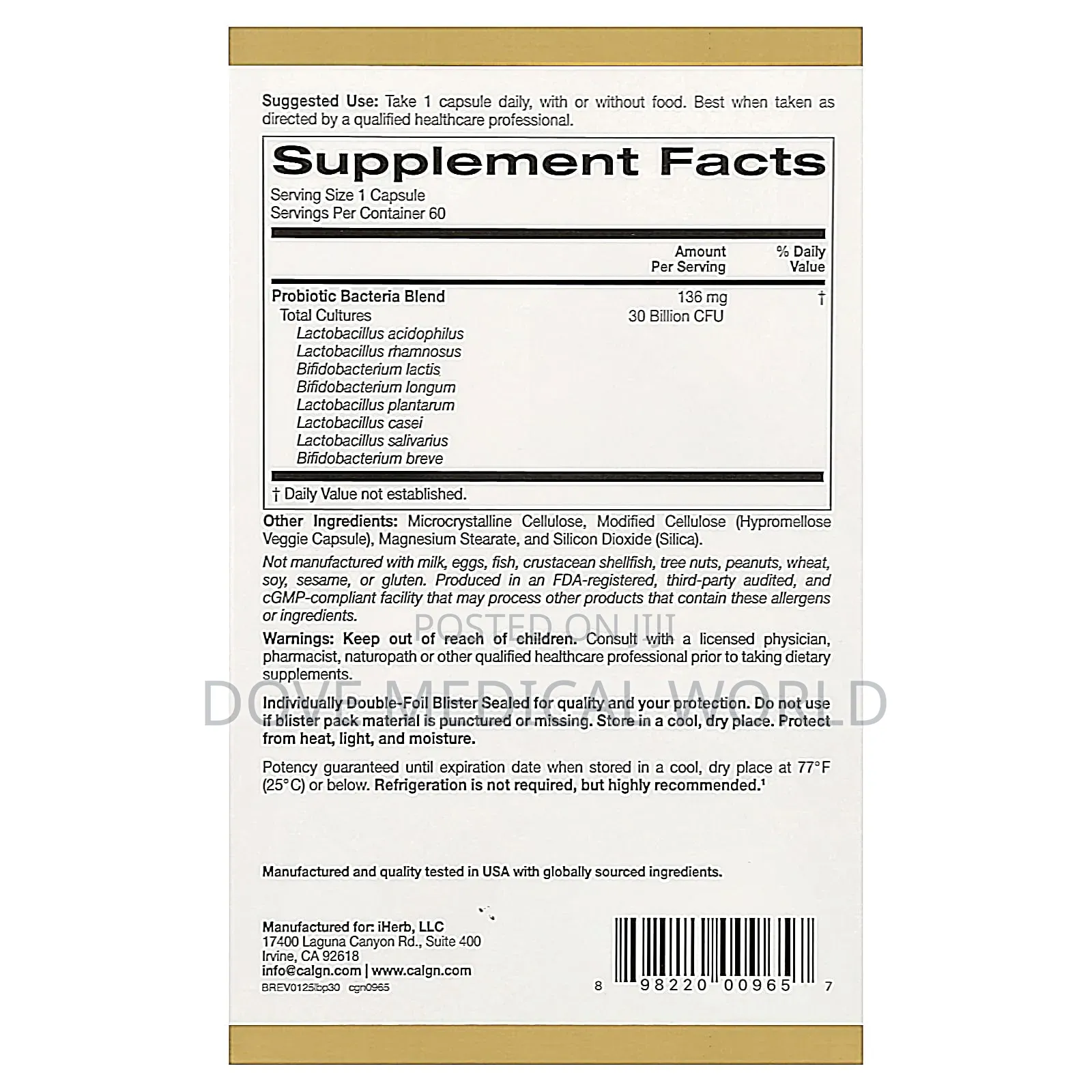 Lactobif 30 Probiotics, 30 Billion Cfu, 60 Veggie Capsules