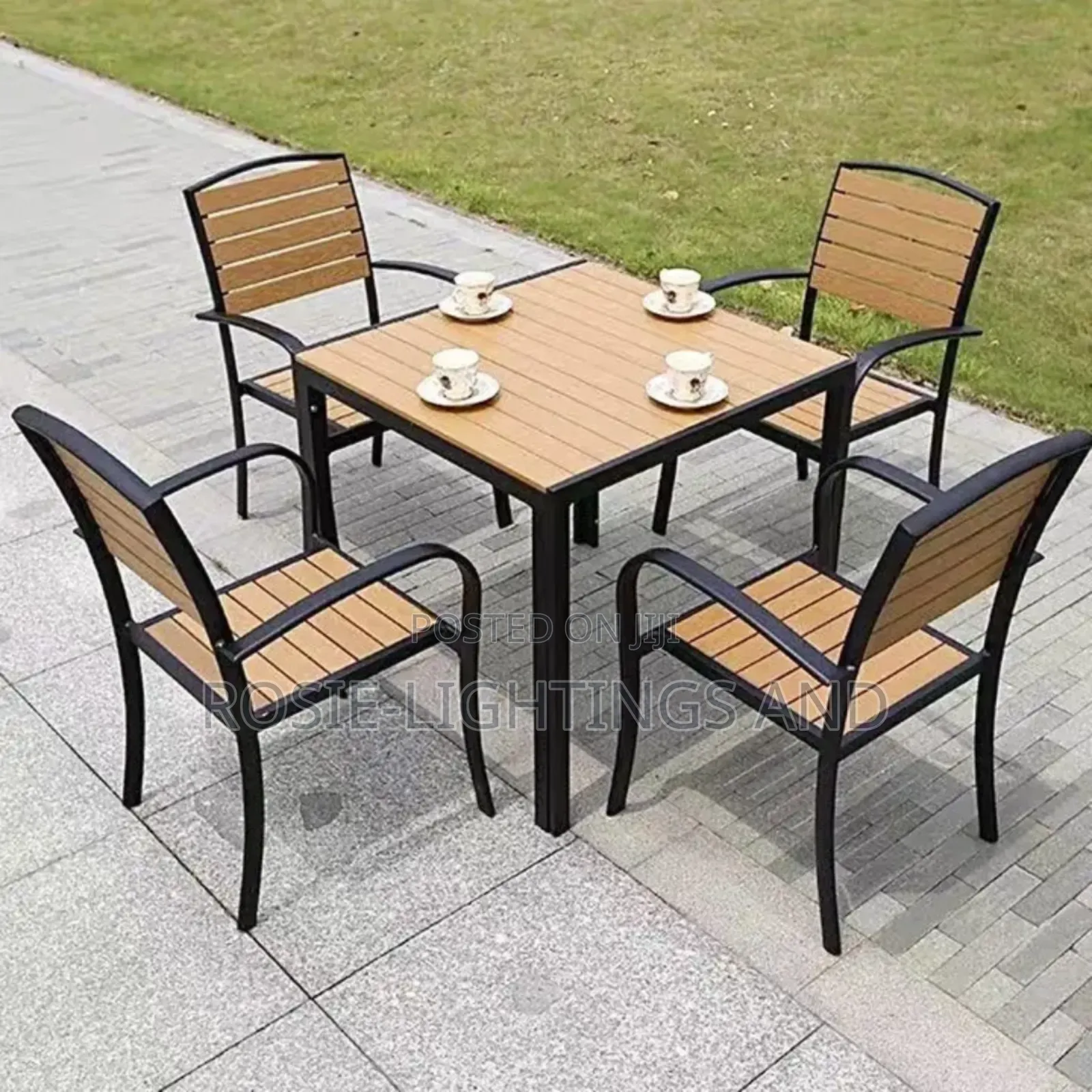 Outdoor Set of Plastic Wood / Metal Table and Chairs ( by 4)