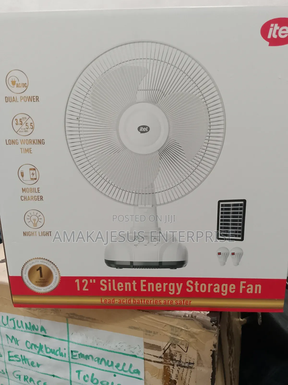 Itel Table Fan Rechargeable Solar Desk Fan Moo1 With Panel 2 Bulbs