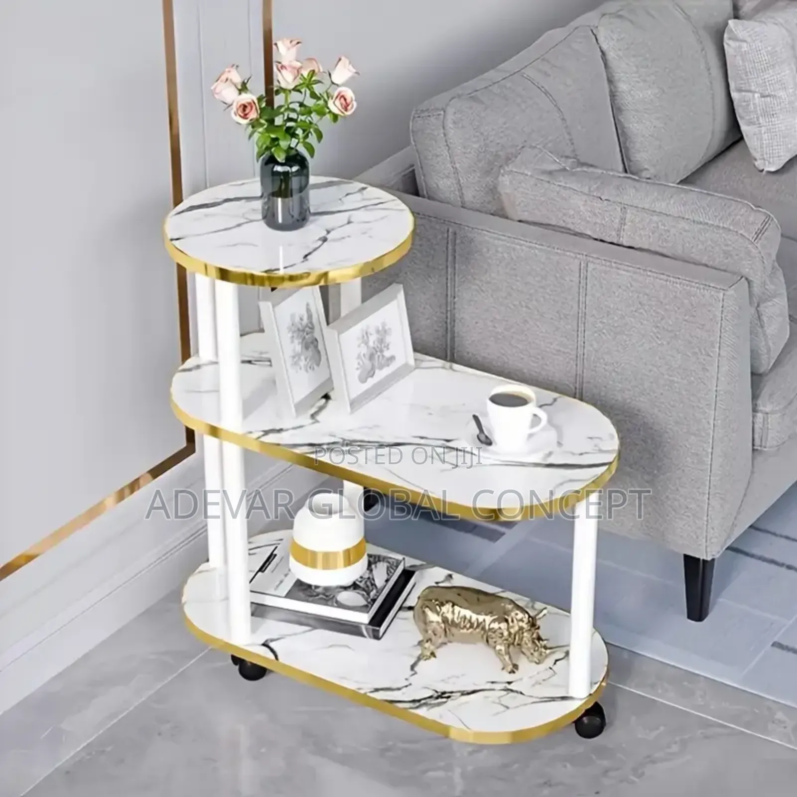 Nordic Marble Pattern Solid Wood Side Coffee Table With Storage