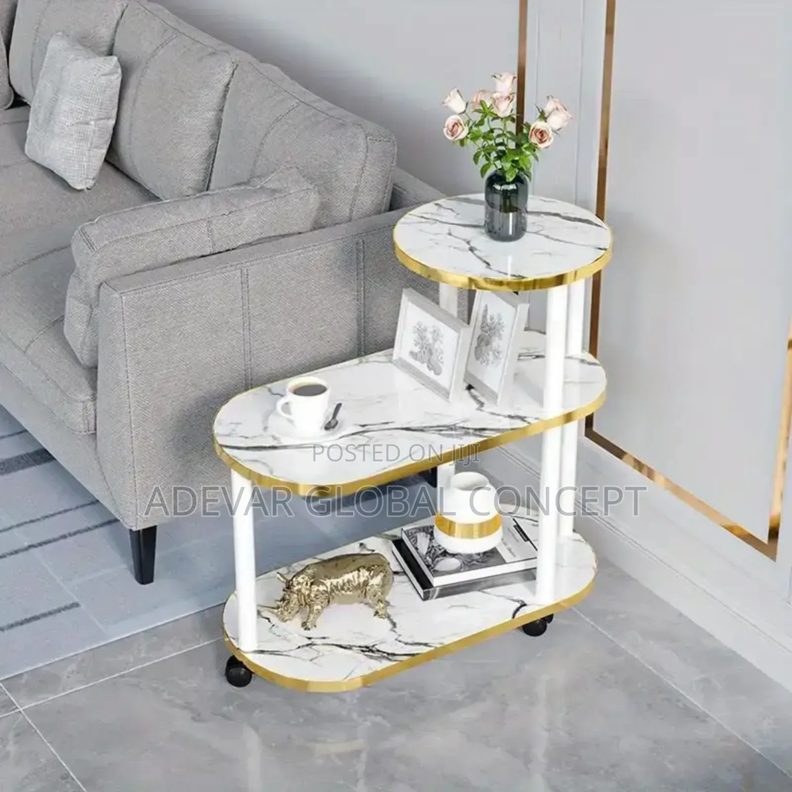Nordic Marble Pattern Solid Wood Side Coffee Table With Storage
