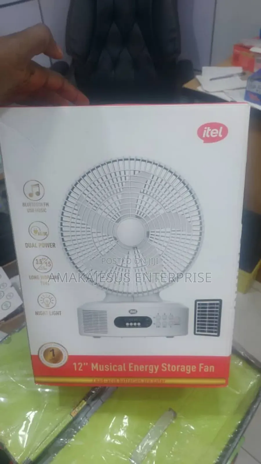 Itel 12 Inches Solar Rechargeable Music Fan With Panel