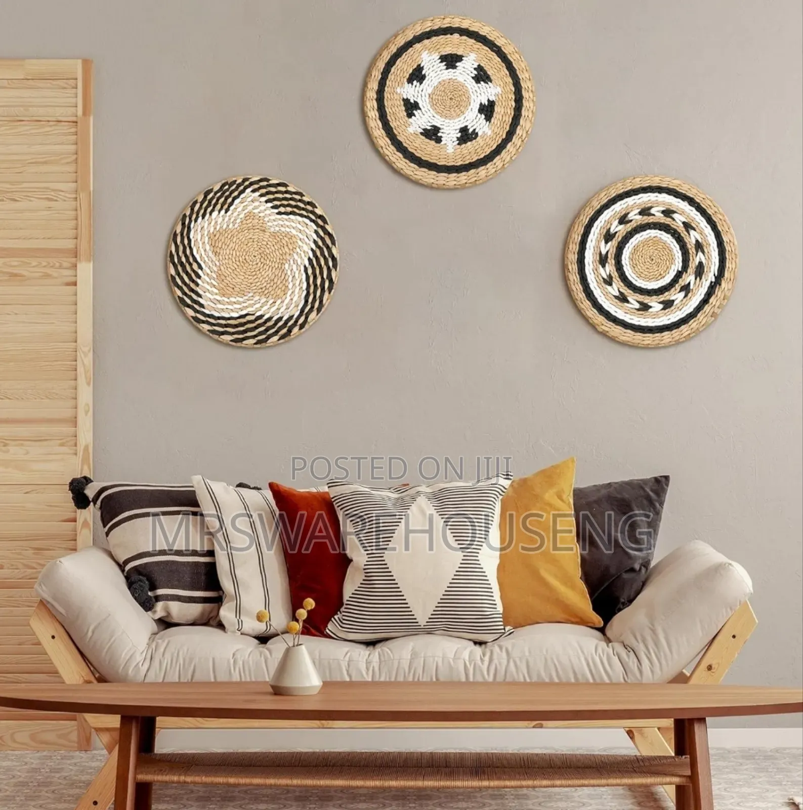 Set of 3 Decorative Bulrush Woven Basket Wall Decor 30cm×11.8inch