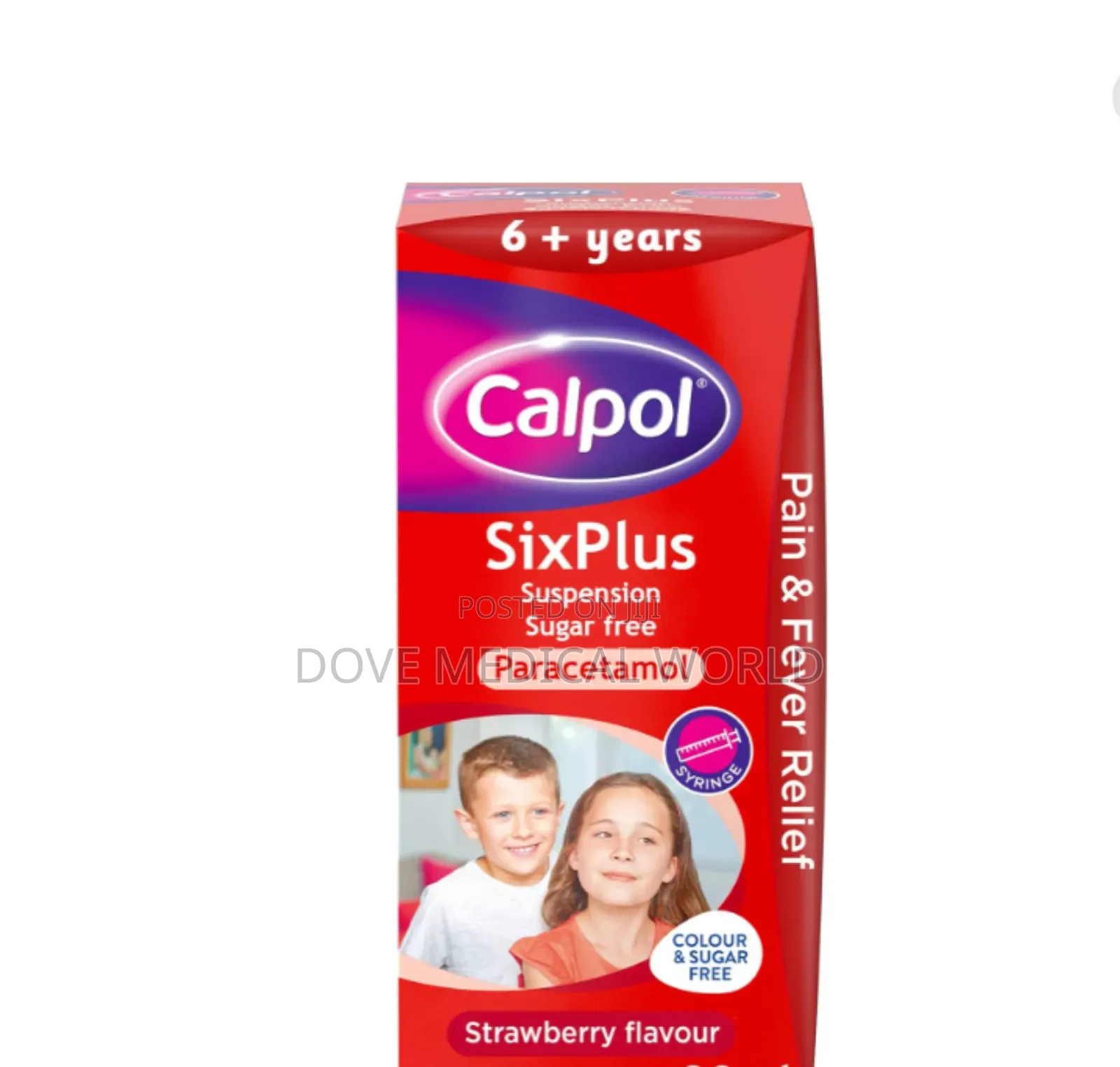 Calpol Six Plus Sugar Free Suspension Paracetamol Strawberry Flavou