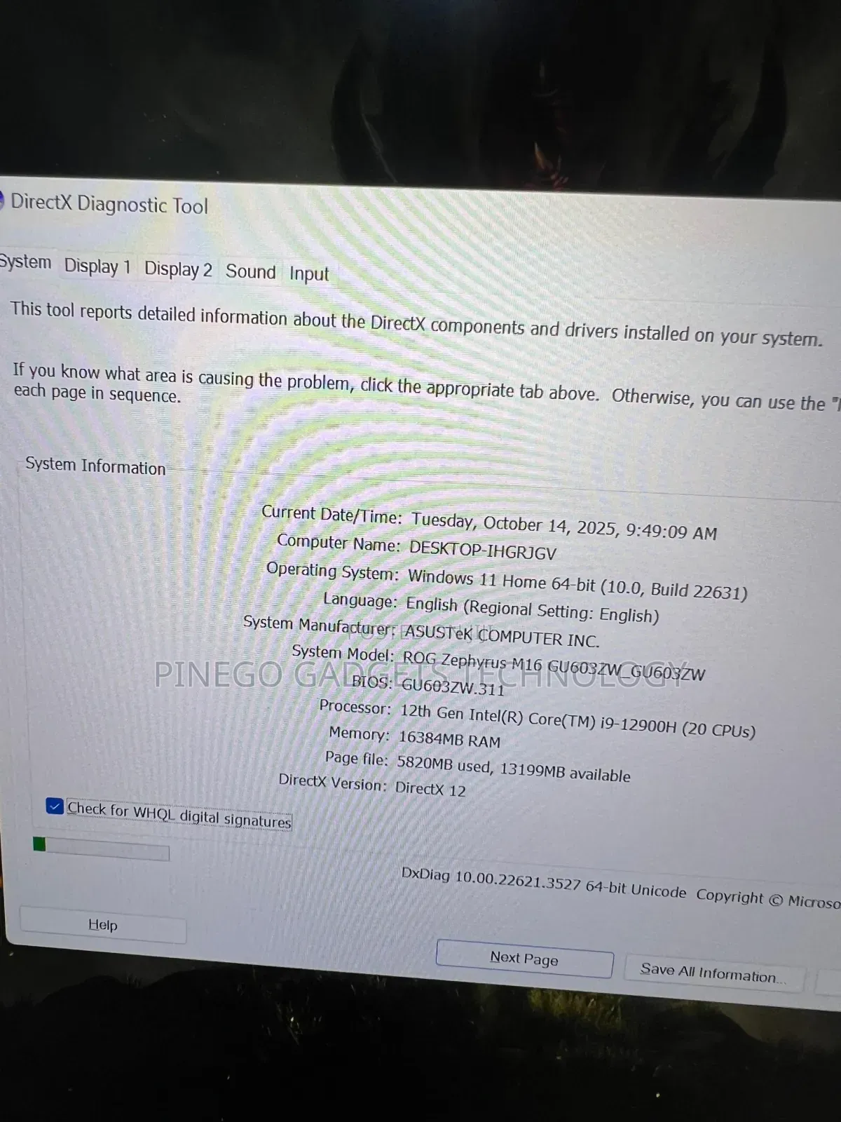 Laptop Asus ROG Zephyrus M16 GU603HR 16GB Intel Core I9 SSD 1T