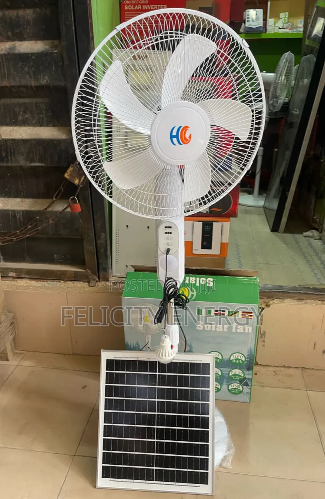 Rechargeable Fan Ac/Dc With Full Installations Kits and Solar Panel