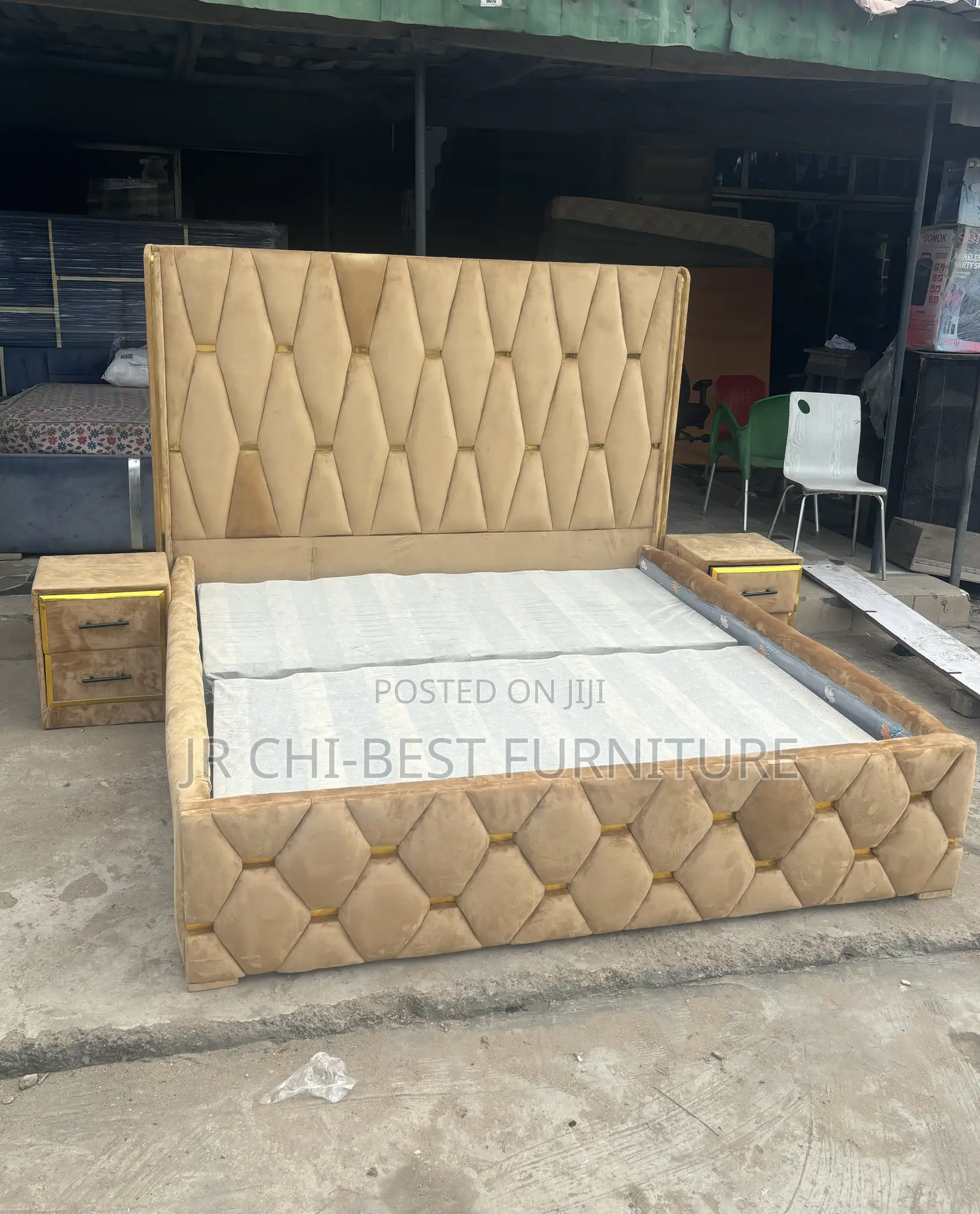 Detailed Unique Set of Upholstery HDF Padded Bedframe With Drawers