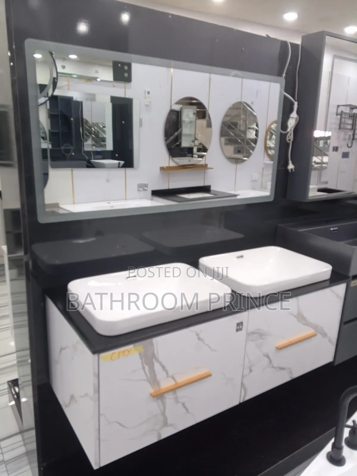 White Double Bowl Cabinet With Led Mirror