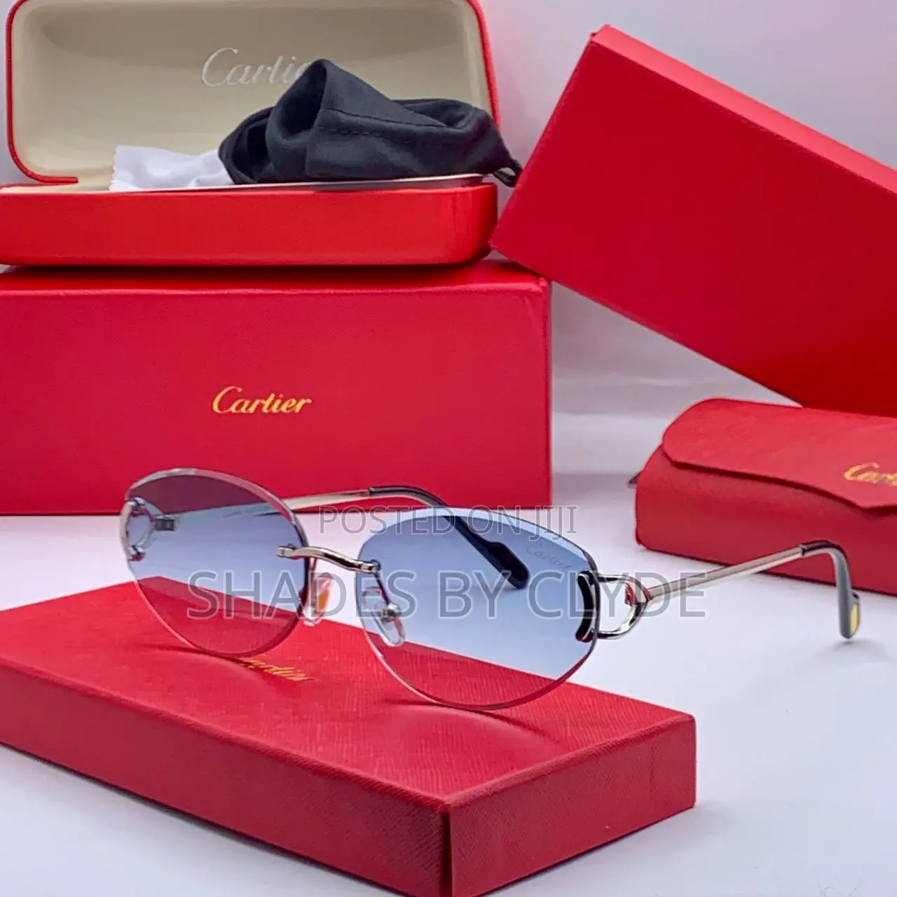 Luxury Cartier Sunglasses - Rimless - Red Case Included