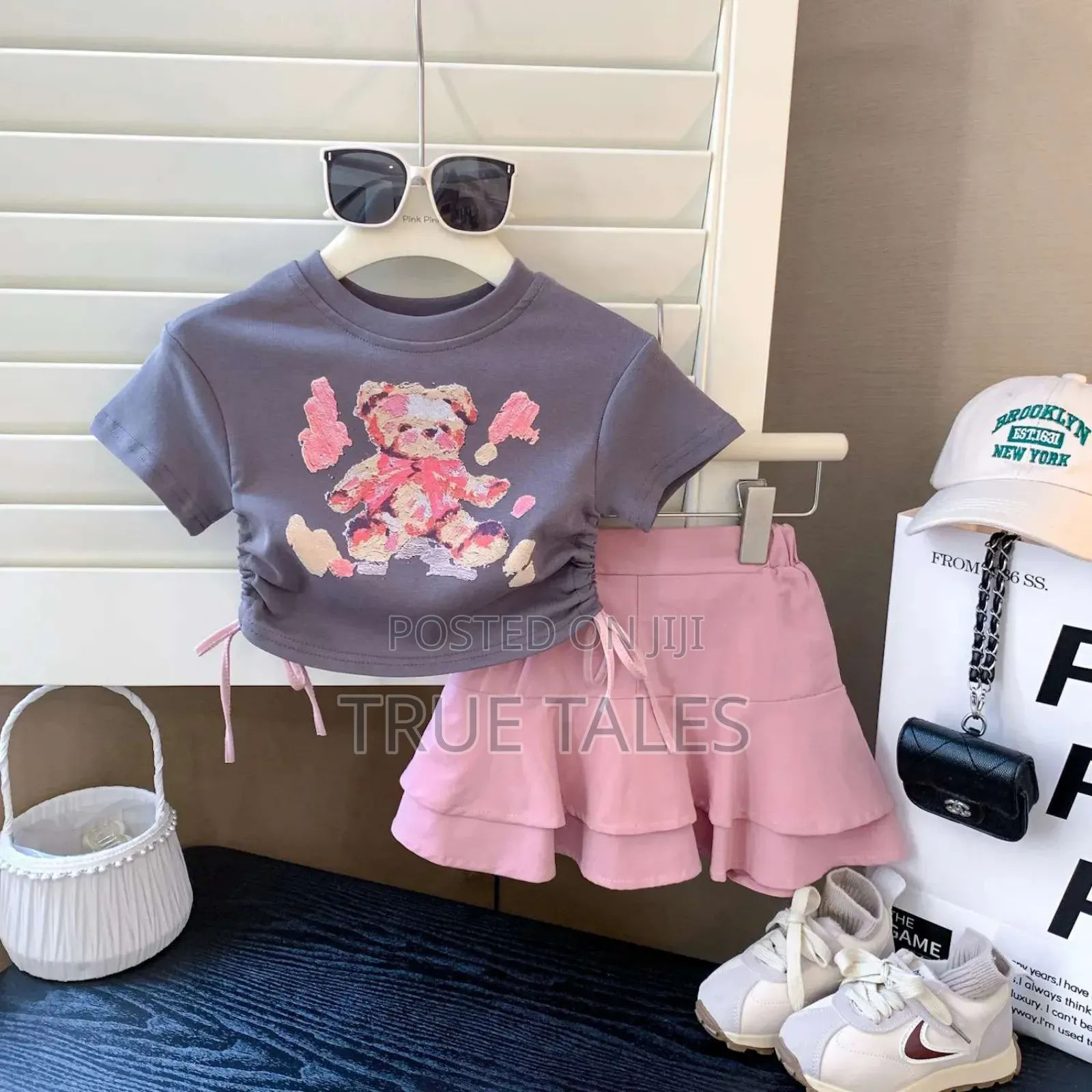 Young Girls' Flared Linen Skirt And Blouse Sets Ages 1 To 8 Years