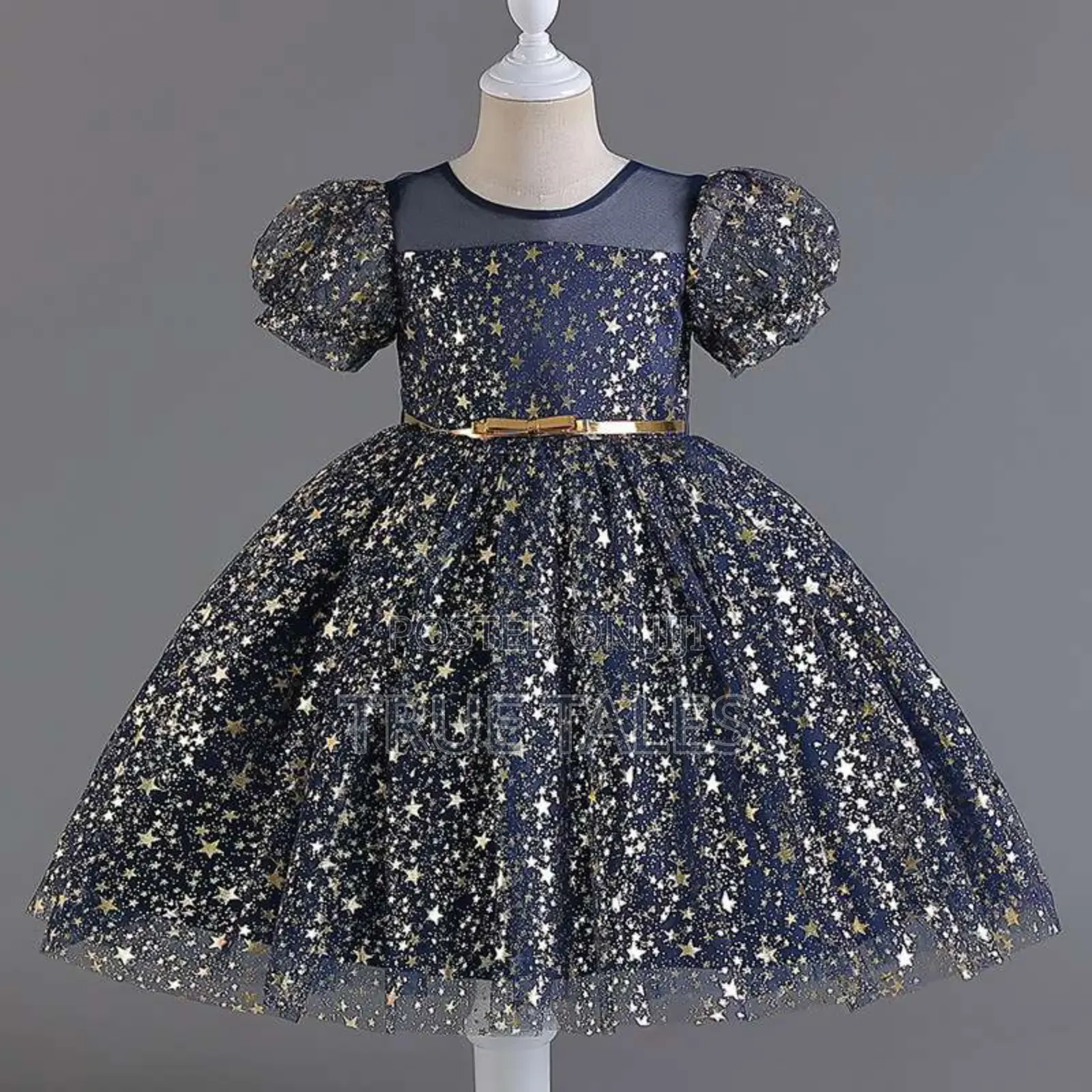 Girls' Gold Stardust Glittery Ballgown Dress Ages 1 To 7 Years