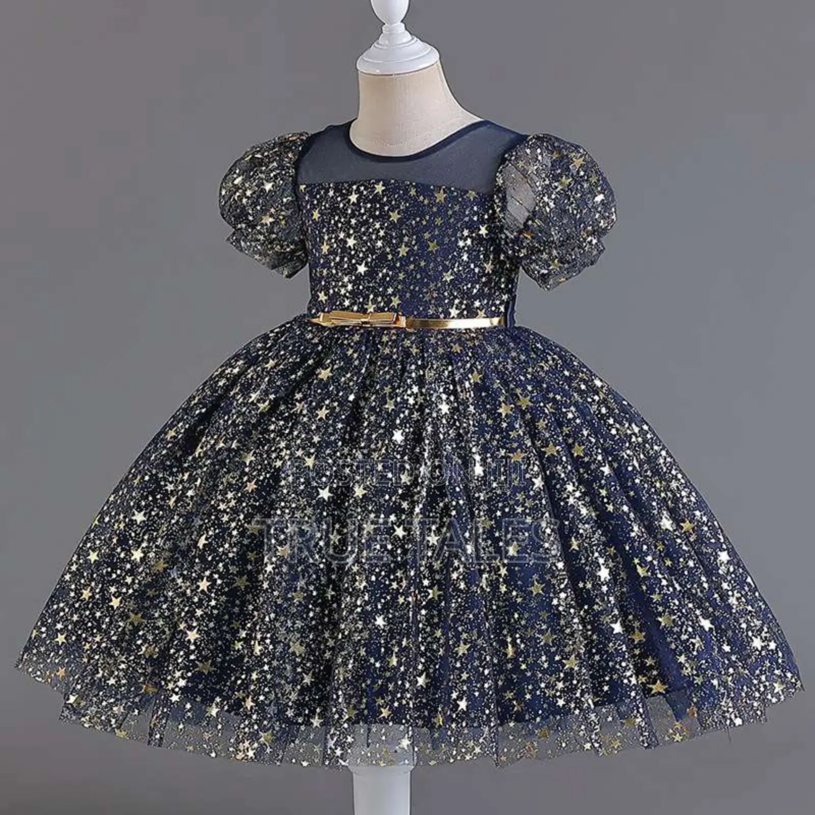 Girls' Gold Stardust Glittery Ballgown Dress Ages 1 To 7 Years