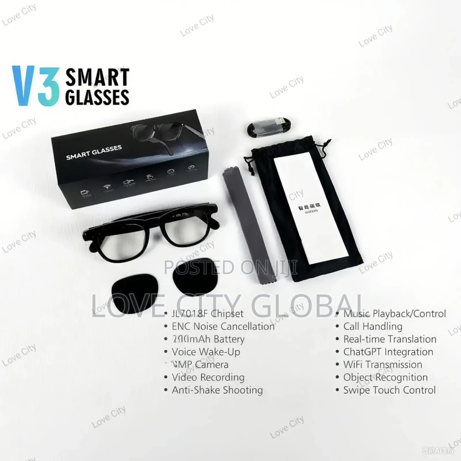 W3 Smart Glass 12mp Camera Picture Video Ai Bt Call Unisex 2 Lens
