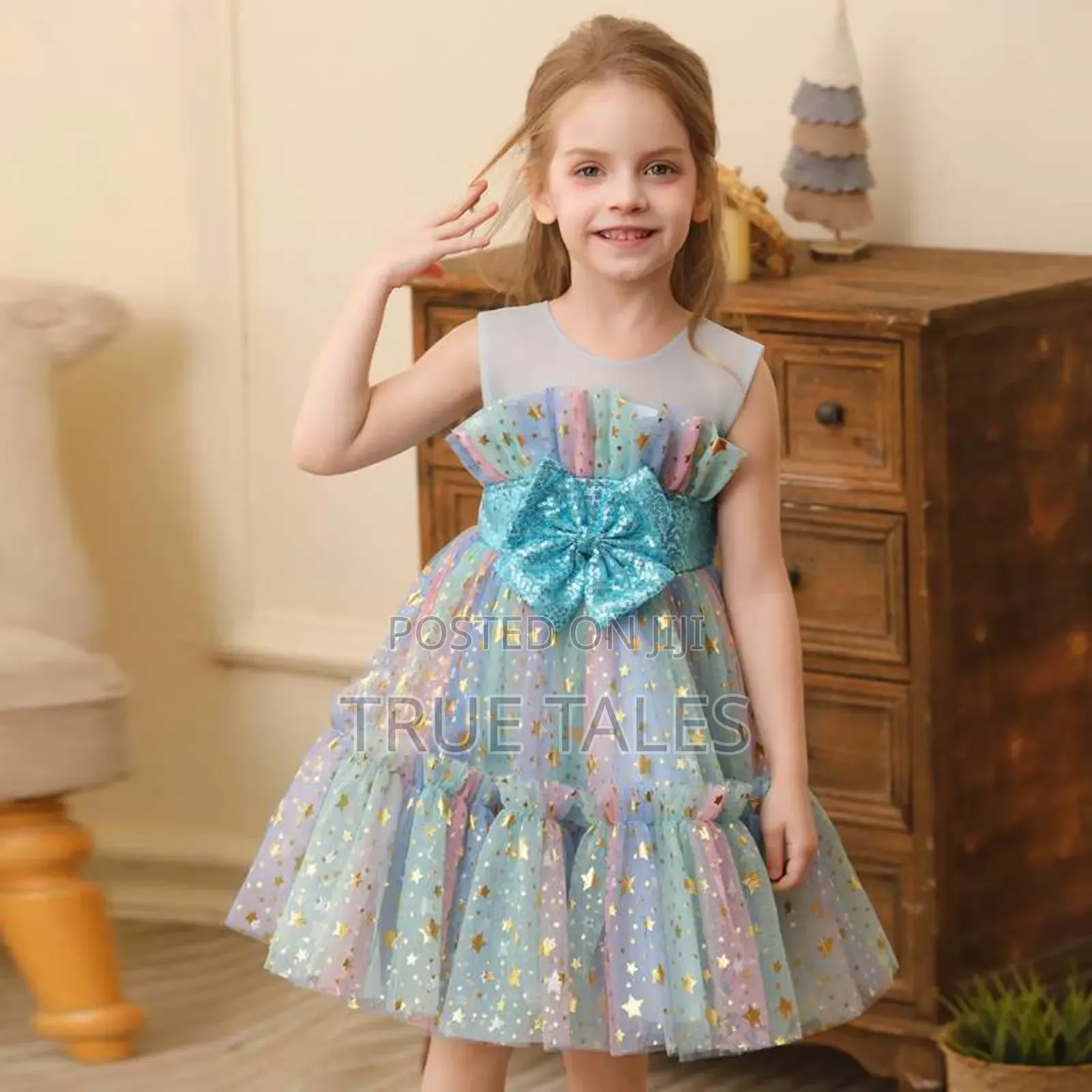 Girls' Multicolour Stardust Glittery Ballgown Dress With Bow Age 2to11