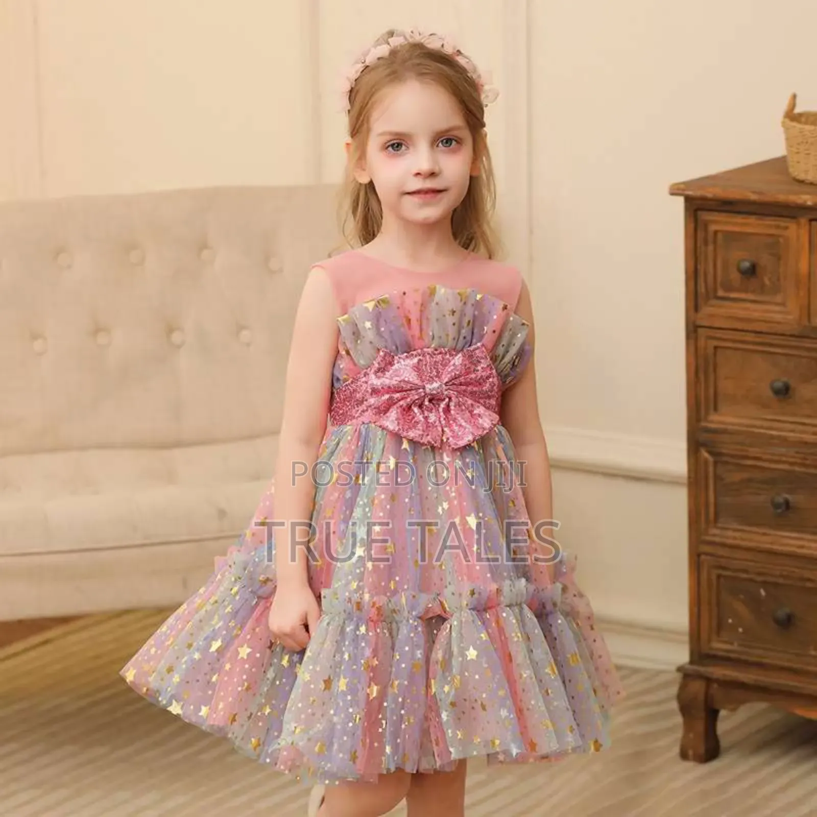 Girls' Multicolour Stardust Glittery Ballgown Dress With Bow Age 2to11