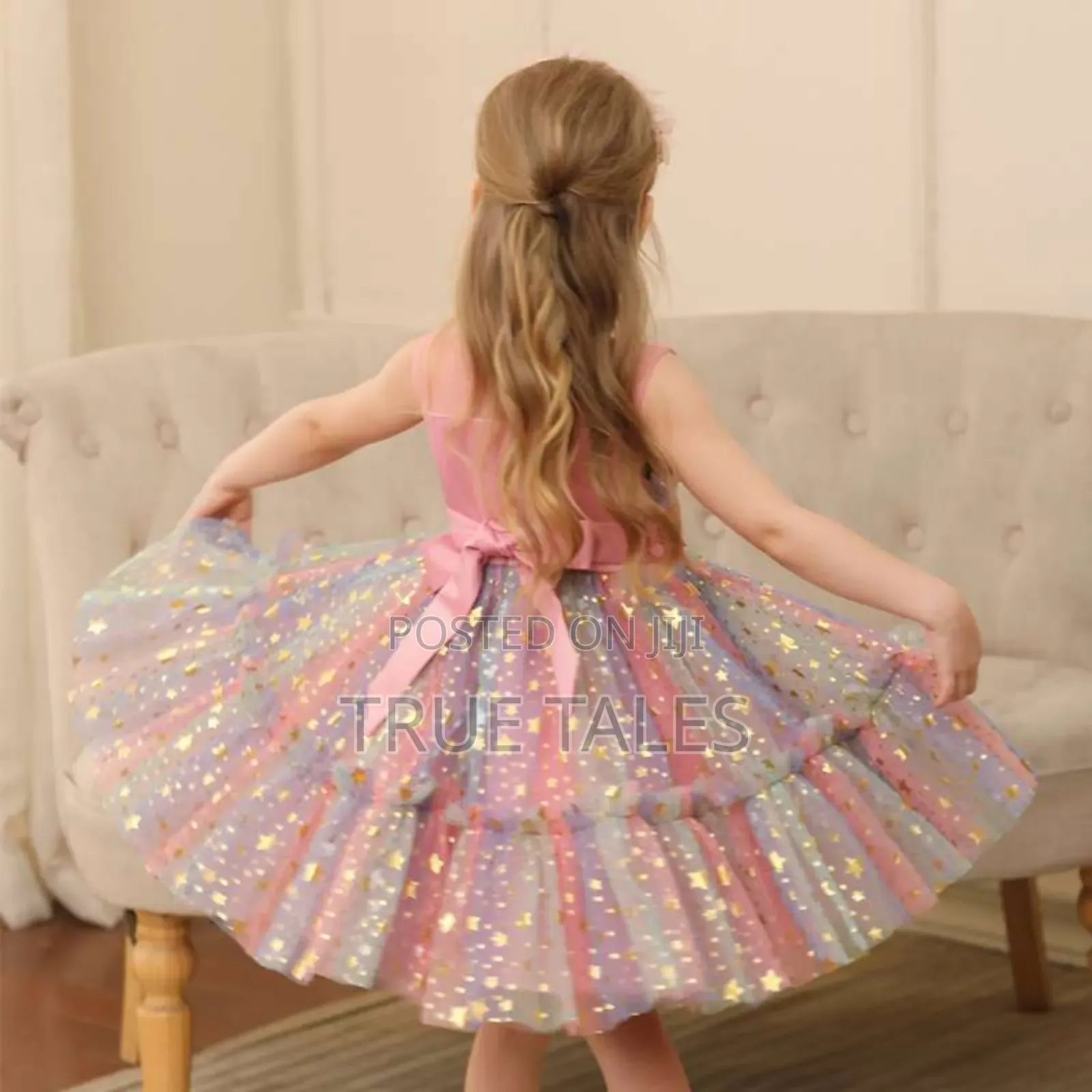 Girls' Multicolour Stardust Glittery Ballgown Dress With Bow Age 2to11