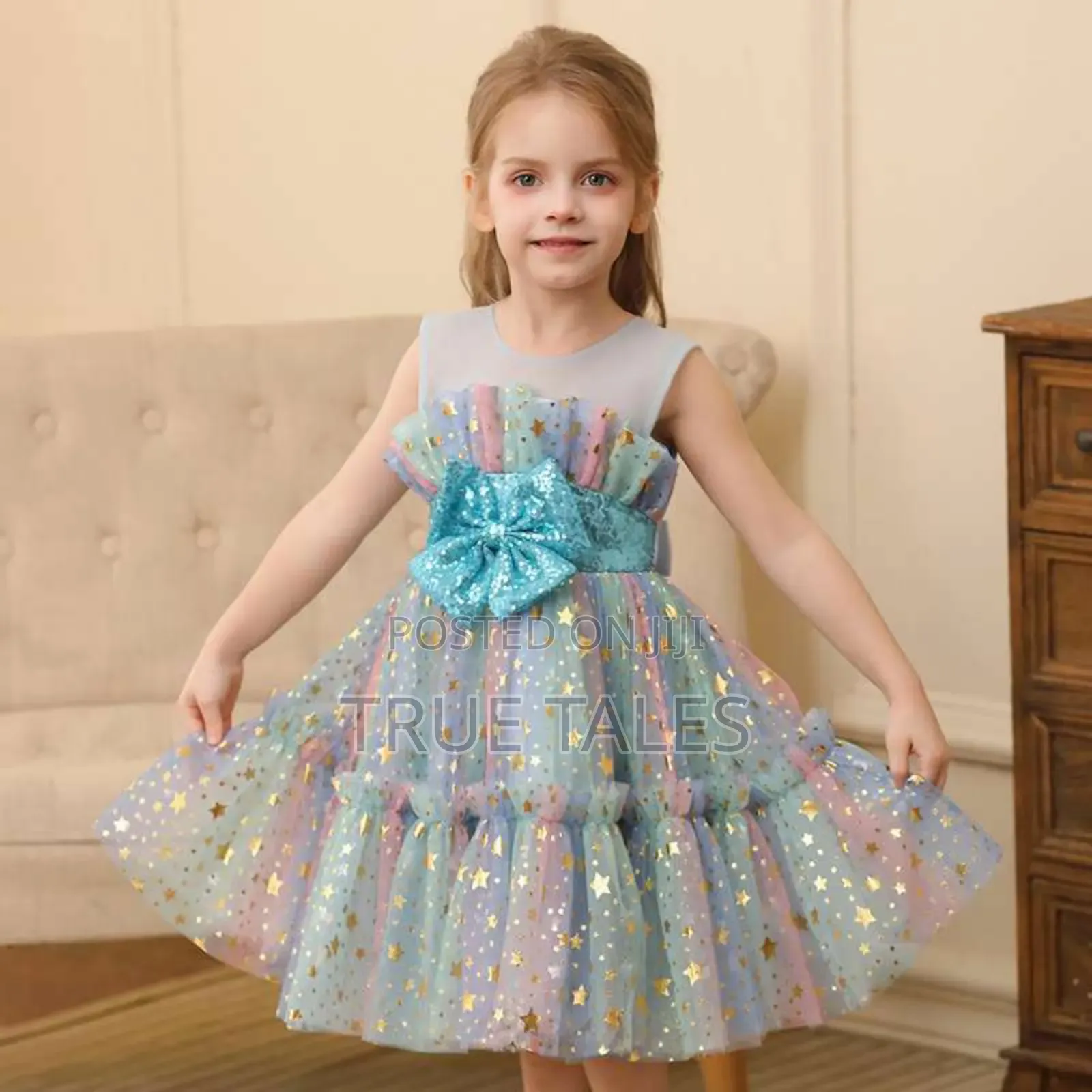 Girls' Multicolour Stardust Glittery Ballgown Dress With Bow Age 2to11