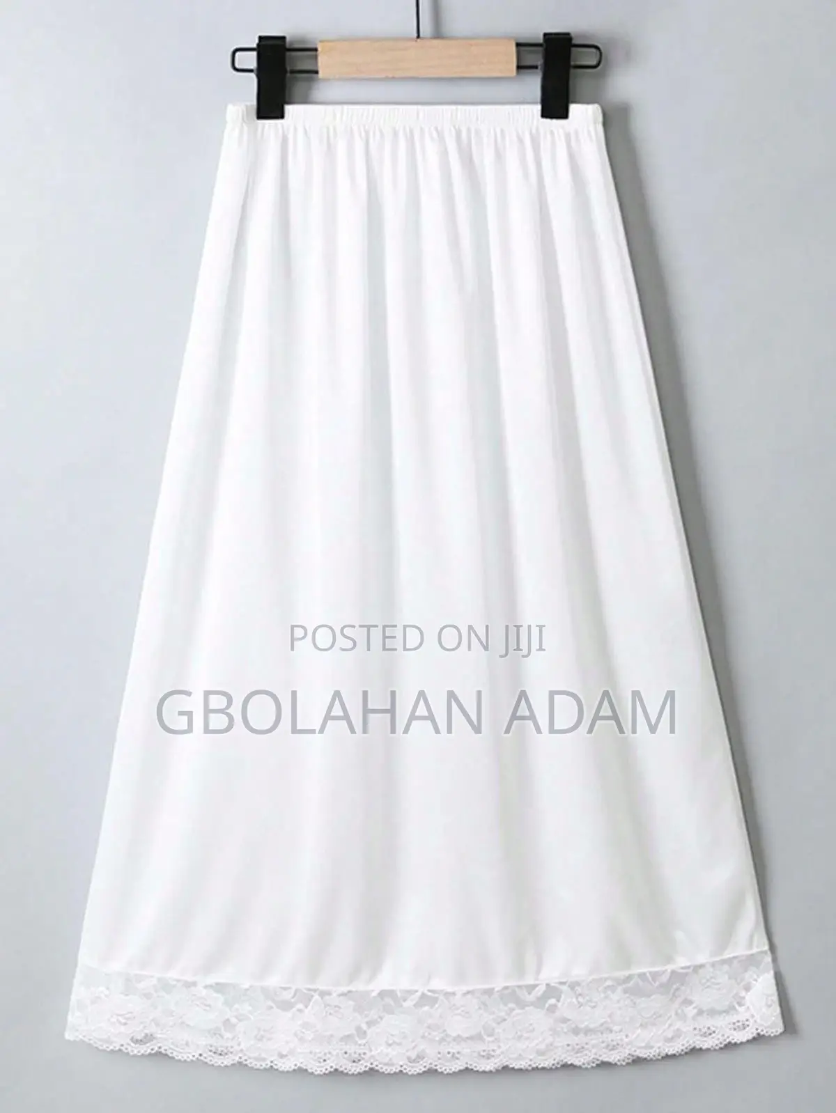 Elastic Waist Solid Color Satin Underskirt Lace Trim Skirt For