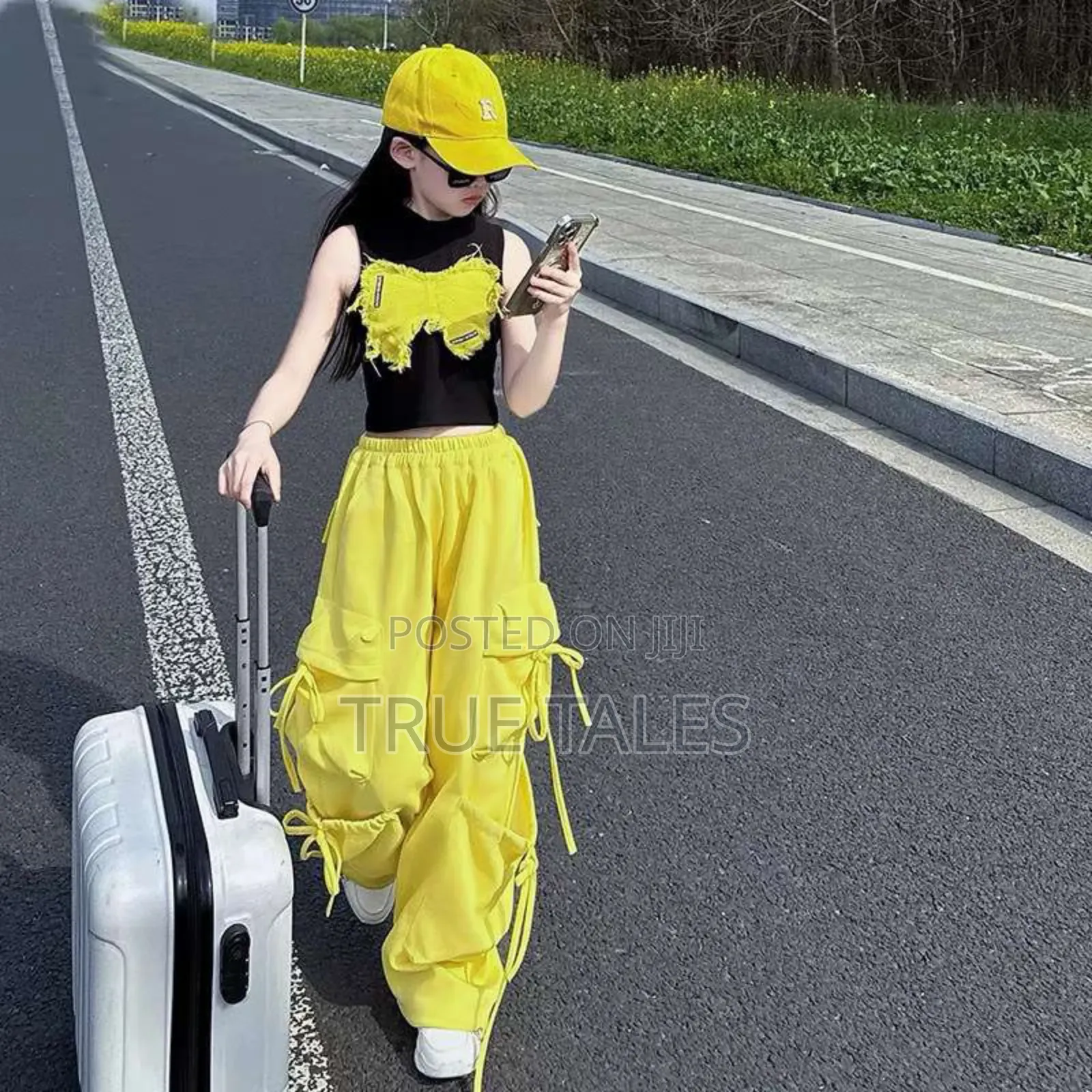 Girls Yellow Multi Pocket Joggers And Top Set Ages 3 To 13 Years