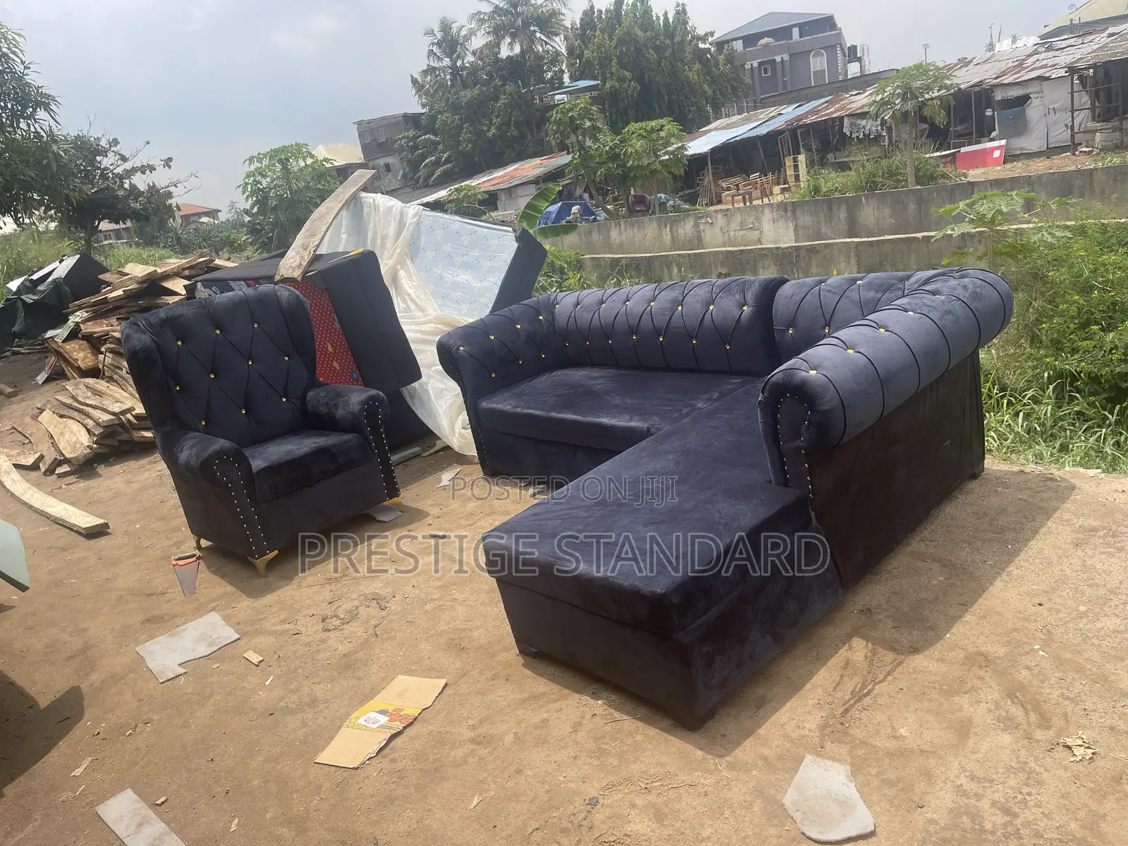 A Standard L Shape Chesterfield Couch