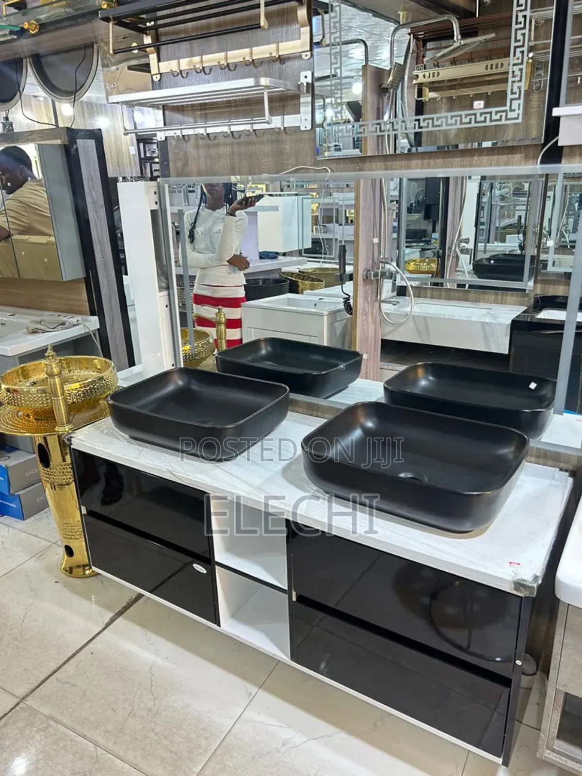 Double Black And White Cabinet Basin