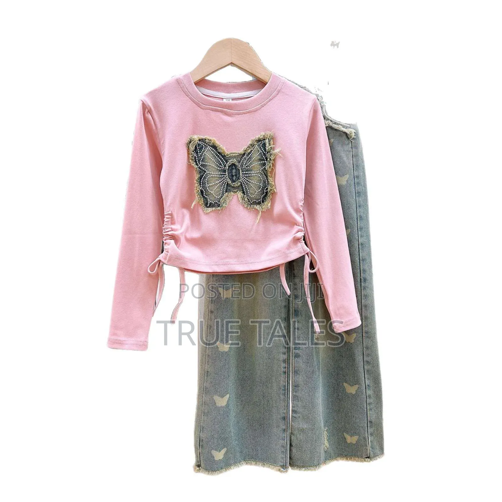 Stone Washed Denim Jeans With Long Sleeves Tops Set Ages 3 To 12 Years