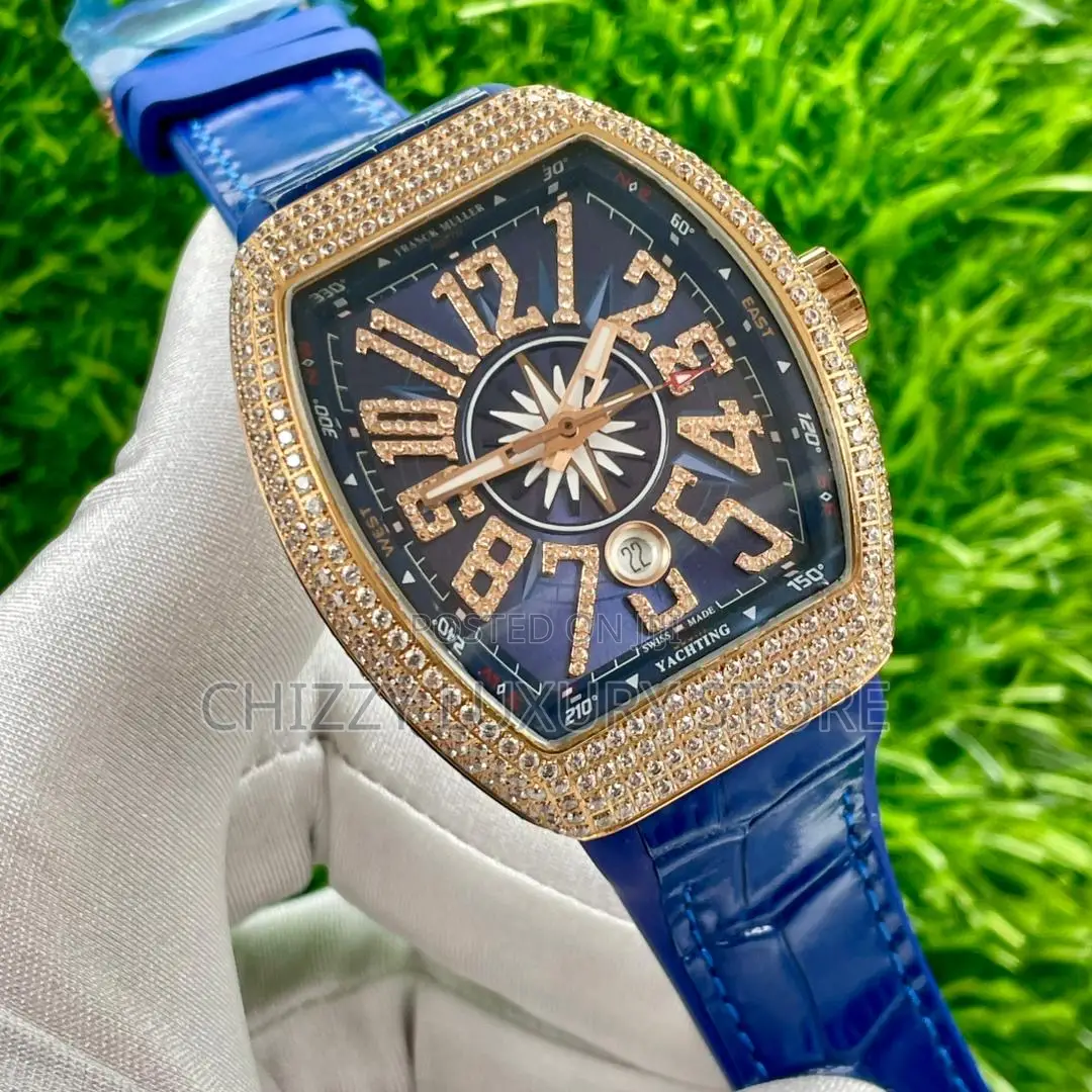 Franck Muller Quality Men Iced Genuine Leather Wristwatch