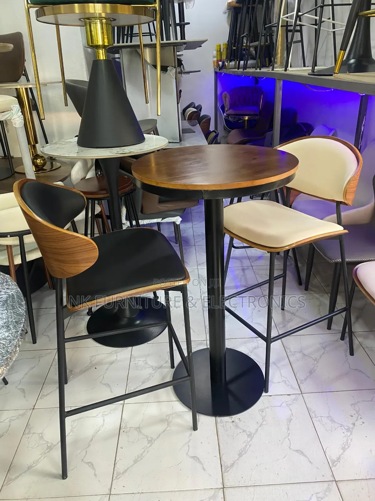A Set of Bar Table With Two Bar Stools, Imported